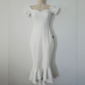 NWT Lulus How Much I Care Ivory Off-the-Shoulder Midi Dress